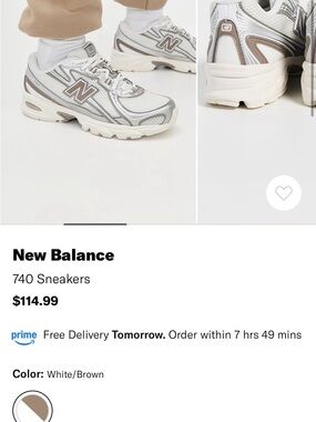 New Balance White and Brown 740 Sneakers
